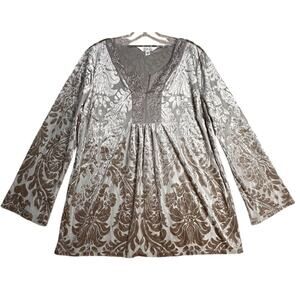 Krazy Kat Velvet Burnout Kimono Sleeve Babydoll Tunic Top Sz L Fairy Whimsigoth